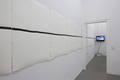 Christoph Rütimann, Linie / Handlauf Linienstrasse, 2010, Mould-made copperplate board, white, monitor, dvd-player, dvd-video, 1290 x 106 cm, 12min 12sec, Edition 3, Photo: Marcus Schneider, 