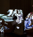 ROBERT SEIDEL, folds, 2011, 2-Channel Video Installation, video and sound, HD, colour, variable loop on 19th century plaster casts of Kladeos, Kephissos, Belvedere Torso, Seer and the Three Goddesses from the Bernhard August von, 7,2 x 1,9 x 2,4 m, Photo: Christian Seeling, 