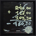 Alexei Kostroma, BILL 460,30, 2010, Oil on calendar page on canvas, black frame, 40 x 40 x 4 cm, Photo: Archive, 